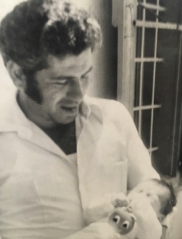 Charbel holding his son Ramez when he was born 
